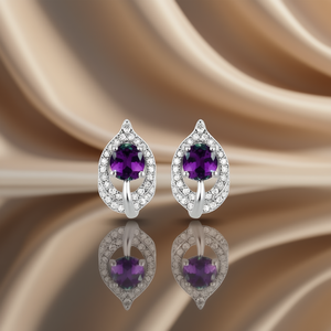 Orecchini a Perno E2598 con Gemma Viola a Goccia, Montatura a Griffe in Lega, Gioielli Classici da Donna per Feste - Product Image 2
