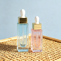 Flacon en verre rectangulaire de luxe 30 ml avec pipette compte-gouttes et anneau doré pour sérum facial, emballage de produits de beauté et de soins de la peau, OEM