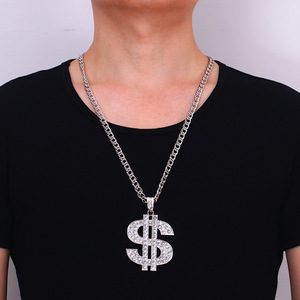 Collana da Uomo Punk Hip Hop Placcata Oro 18k con Diamanti di Cristallo, Ciondolo a Forma di Simbolo del Dollaro con Strass, Gioielli - Product Image 2