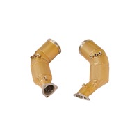 Downpipe Katalis Racing Stainless Steel Direct Fit Berkinerja Tinggi Tebal 1.5mm 100-500 Cell untuk Audi RS4 RS5 2.9T Warna Emas