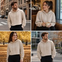 Haut court à capuche pour femme, délavé à l'acide, ourlet brut, manches longues, polyester-coton, coupe ample oversize, personnalisable avec logo, hiver, décontracté