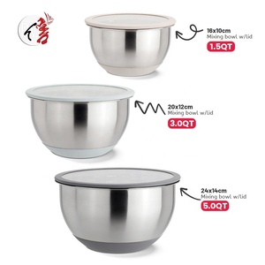 Cuencos para mezclar ensaladas personalizados, juego de cocina para el hogar, ensalada para hornear, cuenco para mezclar de acero inoxidable de 16/20/24cm con tapa transparente - Product Image 2