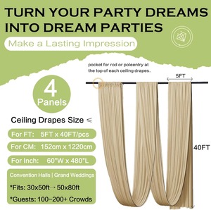 Beige <b>Ceiling</b> Curtain for Wedding Parties 4 Panels Wrinkle-Free 40 FT Long Tent Draping Curtains for Wedding Birthday Theme - Product Image 6
