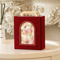 Vente en gros de luxe pour mariage, bonbon, velours rouge, boîte vide de Noël, boîte d'emballage, boîte cadeau portable avec poignée
