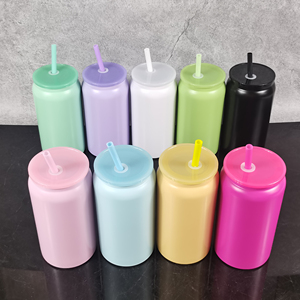 USA Warehouse 16oz Stainless Steel Matte Candy Beer Can Tumbler Double Walled 16oz Sublimation <span class=keywords><strong>Cups</strong></span> com Color <span class=keywords><strong>Lid</strong></span> e Straw - Product Image 1