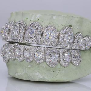 Grillz de Dientes de Plata 925 con Moissanita Estilo Provenzal Vintage, Polvo de Diamante, Joyería Hip Hop Personalizada Hecha a Mano en India - Product Image 1