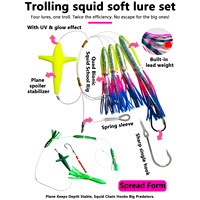 Ensemble de leurres de pêche à la traîne pour poulpes, avec appâts artificiels de 5 pouces (type Sea Bird) et calamaries en caoutchouc/plastique de 6 et 9 pouces pour thon