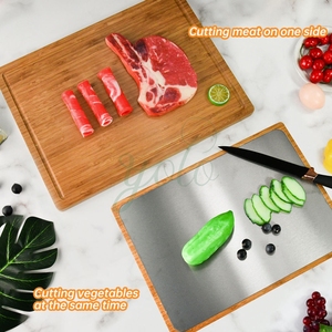 <span class=keywords><strong>Restaurante</strong></span> de madera de bambú de acero inoxidable de doble cara y tabla de cortar logotipo personalizado bloque de cortar almacén de EE. UU. para Cocina - Product Image 3