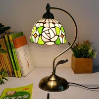 Lampe de table style Tiffany, lampe de bureau en verre teinté, base en fer, lampe de lecture pour chambre à coucher, salon