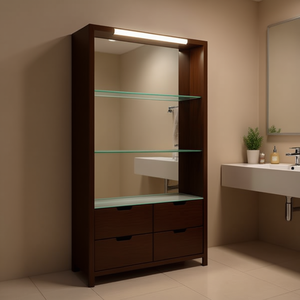 Gabinete con Espejo LED, de Madera, Independiente, Rectangular, con Estantes de Vidrio Ajustables y 2 Cajones para Baño, Diseño Moderno - Product Image 2