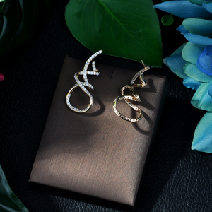 HIBRIDE Luxury Winding Lines Geometry Full Mirco Paved Microl Zirconia Naija <strong>Stud</strong> Earring Fashion Jewelry Bijoux Femme E-<strong>75</strong> - Product Image 3