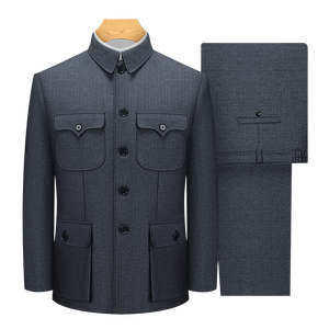 Costumes d'affaires traditionnels pour hommes d'âge moyen et <span class=keywords><strong>âgé</strong></span>s, ensemble printemps-automne pour mariage, en tissu peigné - Product Image 1