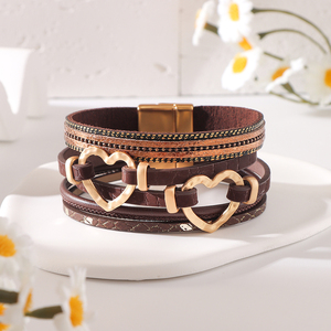 2025 New Hot Selling Hand-Woven <b>Leather</b> <b>Bracelet</b> With Alloy Magnetic Buckle Bohemian Multi-Layer PU <b>Bracelet</b> for Women - Product Image 5
