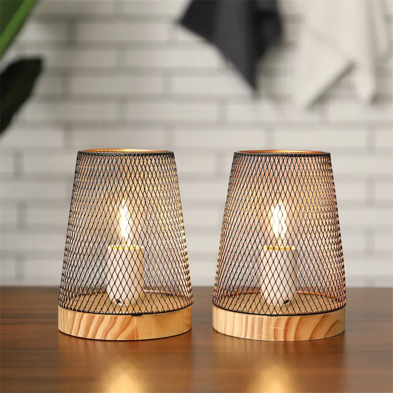 Mesh Table Lamp LED Cordless Lamp Battery Lamp Set of 2 Metal Battery Powered with Edison Bulb 6-hours Timer Modern 7.5'' High