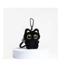 Kawali Écharpe noire chaton poupée sac pendentif porte-clés en peluche doux chat peluche poupée porte-clés décoration sac à dos pendentif à breloque cadeau