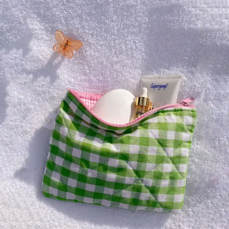 Bán buôn Mini tùy chỉnh Bông vệ sinh cá nhân túi màu hồng lưu trữ mỹ phẩm Túi du lịch Monogram gingham trang điểm Túi