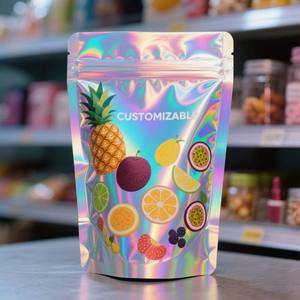 Sacs alimentaires en plastique LDPE respectueux de l'environnement-Pochette zip-lock holographique avec logo personnalisé pour bonbons/chips/thé 3.5g-1lb Emballage en vrac - Product Image 5
