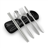 Matt Black Silverware Portable Fourchette et Cuillère Couteau 4 Pc Couverts de Voyage, Couverts de Camping en Plein Air