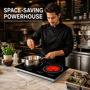 Table de cuisson à induction double foyer professionnelle 2200W 110V 220V, plaque de cuisson double zone pour restaurant, cuisine et hot pot - Product Image 5