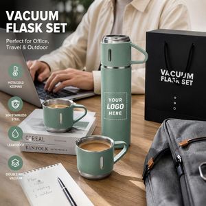 Custom Logo 500ml 17oz Stainless Steel Vacuum Flask Set Double Wall Thermal Bottle Gift Set with 2 Lids and Luxury Gift Box - Product Image 2