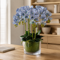 Arrangement d'orchidées artificielles Premium Effet Naturel dans un vase en verre pour la décoration de maison et de bureau de luxe - Fait main pour la Fête des Mères et Noël