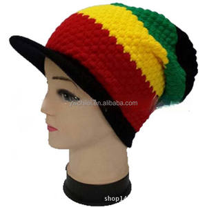<span class=keywords><strong>Rasta</strong></span> Visor Beanie Skull Cap Stripe Jamaica Reggae Noir - Product Image 4