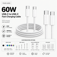Kabel USB C ke USB C 60W PD Pengisian Cepat, Kabel Charger Tipe C Berbahan Nilon Kepang untuk iPhone 15 16 17 Samsung S24 Ultra