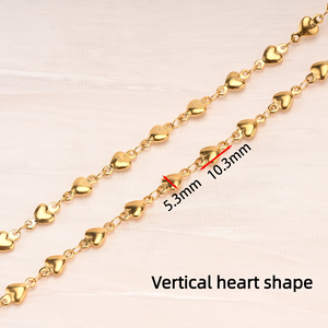 Catena con stella, cuore e croce |   Catena a maglie Pentagon Tulip in acciaio inossidabile placcato oro PVD 18K con perline a riso per gioielli fai da te - Product Image 6