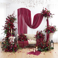 Fleurs artificielles pour mariage : Ensemble d'arrangements floraux en soie rouge, centre de table en boule de roses artificielles, arche de fleurs pour mariage