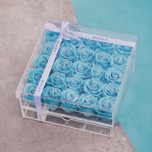 Customized 25 Holes <b>Clear</b> Perspex Acrylic Rose <b>Gift</b> Cases Flower <b>Box</b> Store Display Stand for - Product Image 1