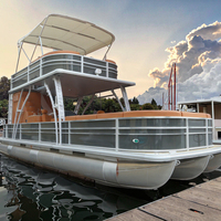 Bateau ponton de luxe à double pont en alliage d'aluminium pour 20 personnes - Construction soudée hors-bord de style yacht de luxe 200 CV pour la pêche et les loisirs