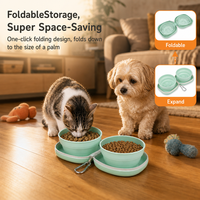 Bol pliable pour animaux de compagnie en silicone personnalisé, 2 en 1, bol portable pour chien de qualité alimentaire, double bol, mangeoire de voyage en plein air, sans BPA, antidérapant
