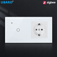 Interrupteur intelligent UBARO Zigbee 1 voie et prise murale intégrée standard UE, panneau tactile en verre pour la domotique