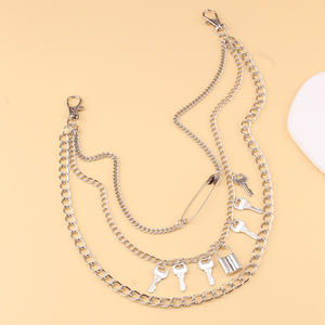 Chaîne de taille multicouche style punk avec pendentif clé en métal en forme de cadenas, chaîne de corps unisexe tendance en alliage de zinc pour usage quotidien - Product Image 4