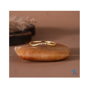 10K Yellow Gold Three Stone Curved <b>Wishbone</b> <b>Ring</b> for Women Minimalist Stackable Diamond Band Wedding or Anniversary Fine Jewelry - Product Image 1