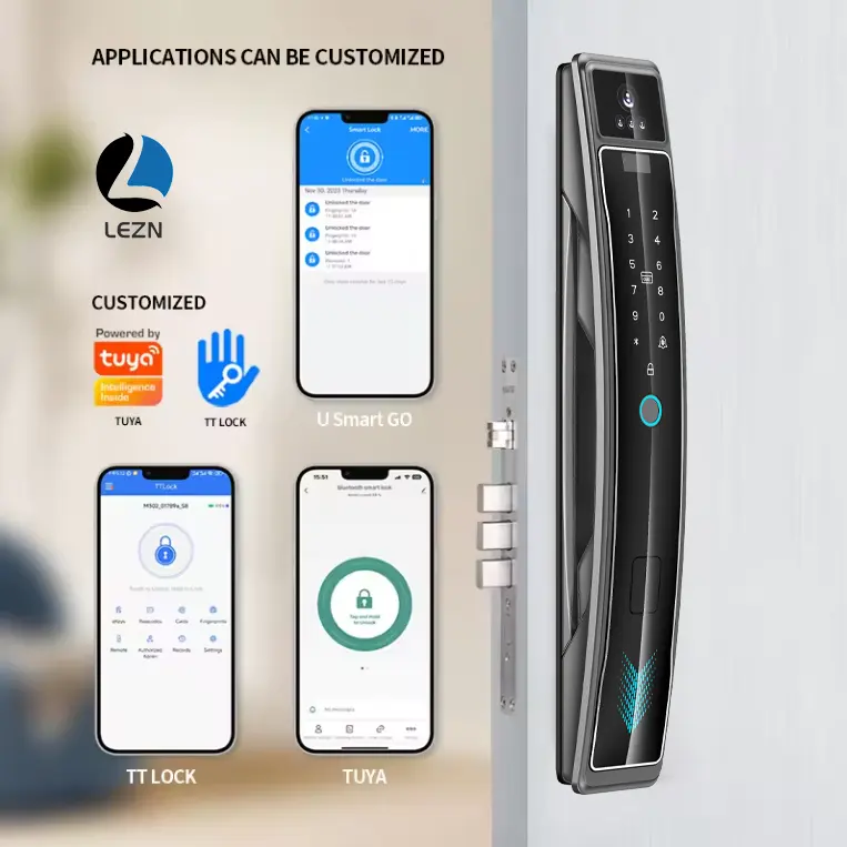 LEZN K30 Tuya fabbrica produzione OEM carta di impronte digitali chiave Smart serratura porta di alta qualità in lega di alluminio Bluetooth corpo personalizzato