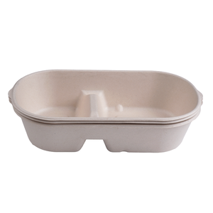 <span class=keywords><strong>Achat</strong></span> direct d'usine de barquettes en bagasse imperméables à 2 compartiments avec couvercles en PP pour le riz et la salade à emporter - Product Image 1
