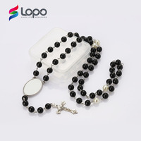 Collier de perles de prière en métal noir et blanc vierges pour sublimation, personnalisable, réutilisable, pour la Saint-Valentin, vente en gros