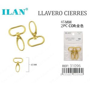 Moschettoni Portachiavi ILAN 45mm Placcati Oro Tipo Gancio 2 Pezzi - Product Image 1