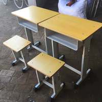 Vente directe d'usine, ensemble de bureau et chaise pour étudiants, cadre en métal moderne réglable, plateau en bois, pour salles de classe
