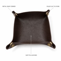 Plateau de rangement en cuir PU marron expresso, souple et pliable, avec coins à pression, pour bureau