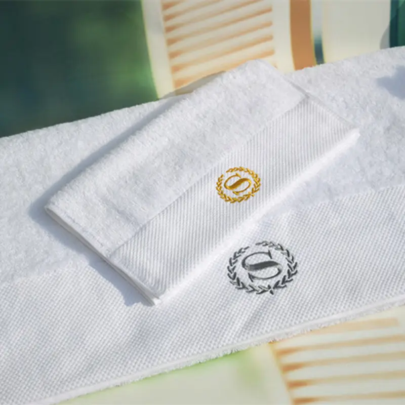 Drop Shipping High Quality Hotel Embroidery Logo Cotton Hotel White Bath Towel