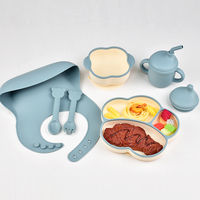 Ensemble d'alimentation en silicone avec logo personnalisé, 6 pièces : Assiette à compartiments antidérapante, bol à ventouse, cuillère, fourchette, tasse à paille, bavoir, ensemble de vaisselle cadeau