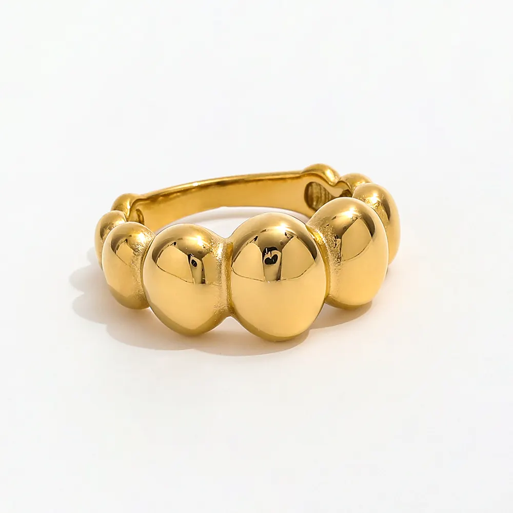 Joolim Jewelry Anillos de banda de eternidad para mujer de acero inoxidable chapado en oro de 18 quilates Diseño de declaración ovalada de burbuja irregular