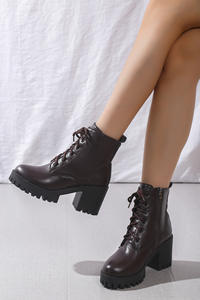 مارتن الأحذية الإناث النمط البريطاني الخريف والشتاء جديد جولة رئيس الدانتيل يصل كعب سميك النسخة الكورية عالية كعب الأزياء مي - Product Image 2