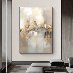 Cuadro de Arte Moderno con Hojas Doradas Grandes, Pintura Abstracta Urbana, Arte de Pared en Blanco, Negro y Gris, Decoración para Sala de Estar - Product Image 4
