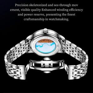 OLEVS 6723 scavato mani luminose Business in acciaio inox semplice quadrante romano meccanico da uomo orologio da polso automatico Movt orologi - Product Image 4