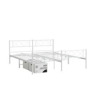 Struttura letto matrimoniale in acciaio verniciato a polvere bianca con box spring, design minimalista, mobili da camera durevoli di alta qualità - Product Image 1