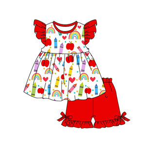 Preventa MOQ 5 Piezas, Ropa Escolar para Niñas con Estampado Arcoíris de Apple, Venta al por Mayor, Boutique Infantil, Precio de Fábrica - Product Image 3