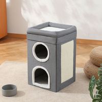 Lit pour chat d'intérieur pliable avec 2 coussins amovibles, boîte de jeu pour animaux de compagnie